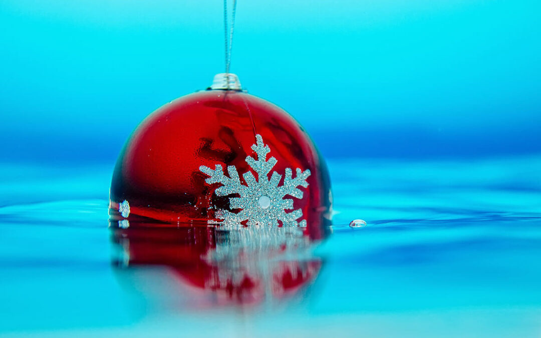 new year tree decoration-flowing in the blue water