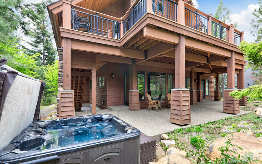 open hot tub and large cabin
